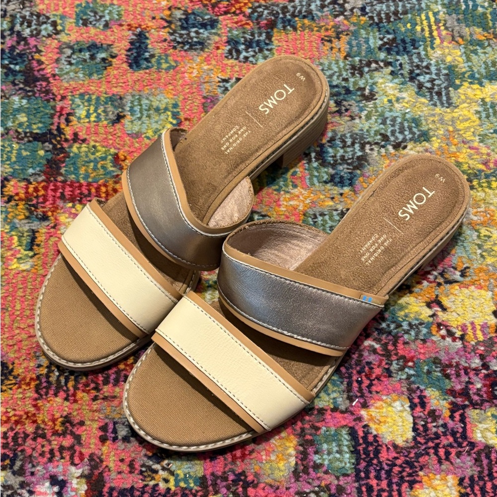 TOMS | Metallic Double Strap Slide Sandal with Small Heel